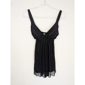 Studio Y Tank Top Womens Medium Black Glitter Babydoll Y2K Tie Waist Party